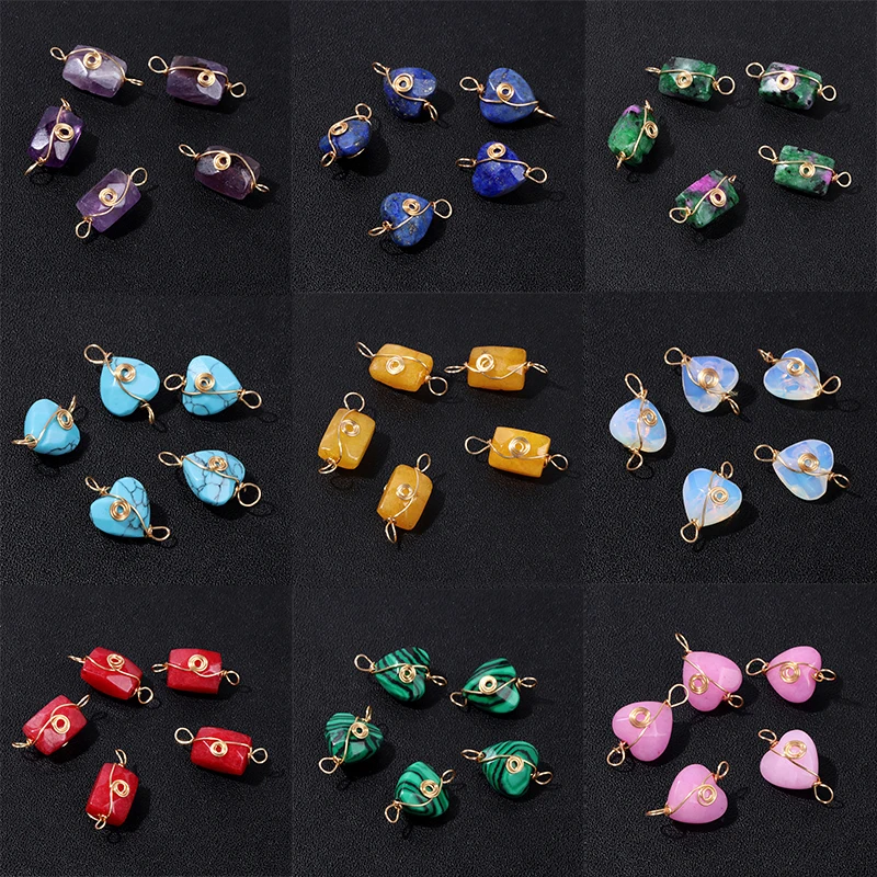

Wire Wrap Tiger Eye Opal Stone Pendants Rectangle Heart Shape Fine Pendant For Making DIY Earrings Bracelet Necklace Jewelry
