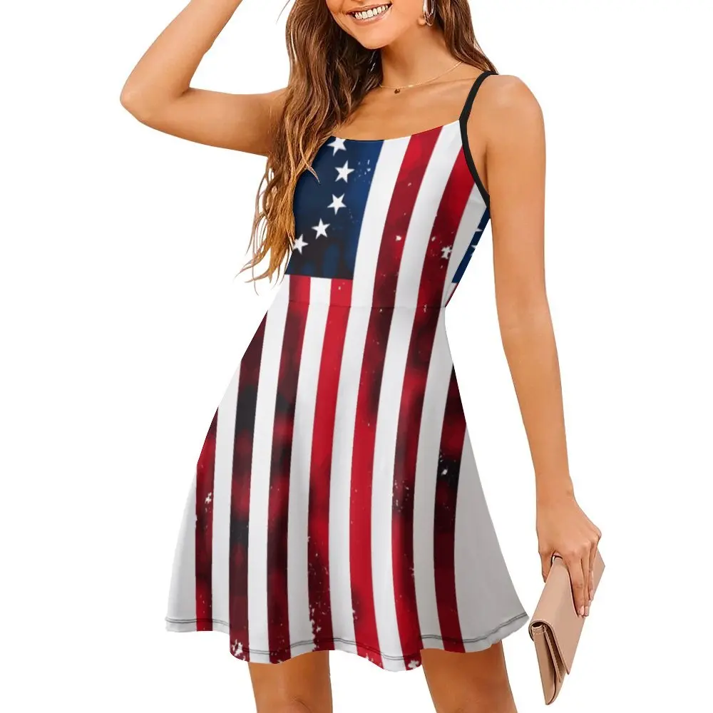 

Distressed Vertical Betsy Ross Flag Casual Graphic Sexy Woman's Gown Women's Sling Dress Funny Geek Parties The Dress