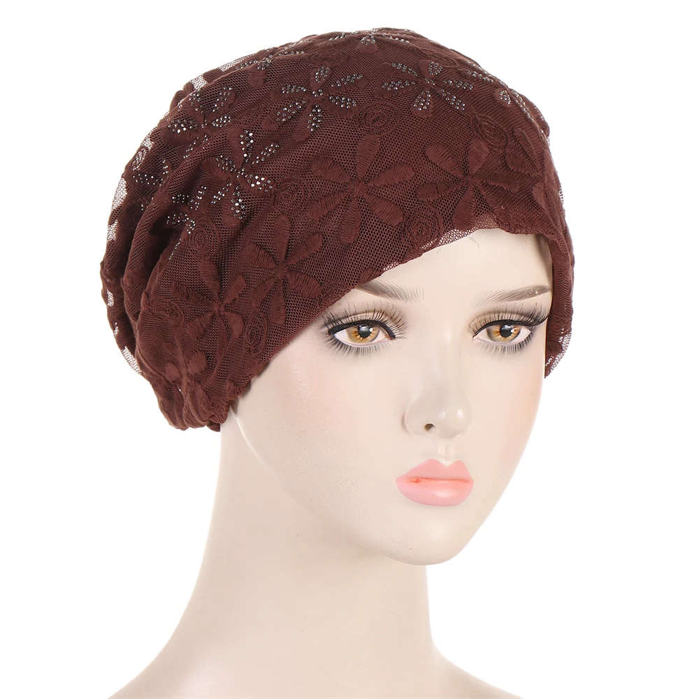 

Women Mesh Lace Slouchy Baggy Beanies Bonnet Turban Chemo Cap Cancer Hat Headscarf Hair Loss Headwear Skullies Muslim Hijab Hats