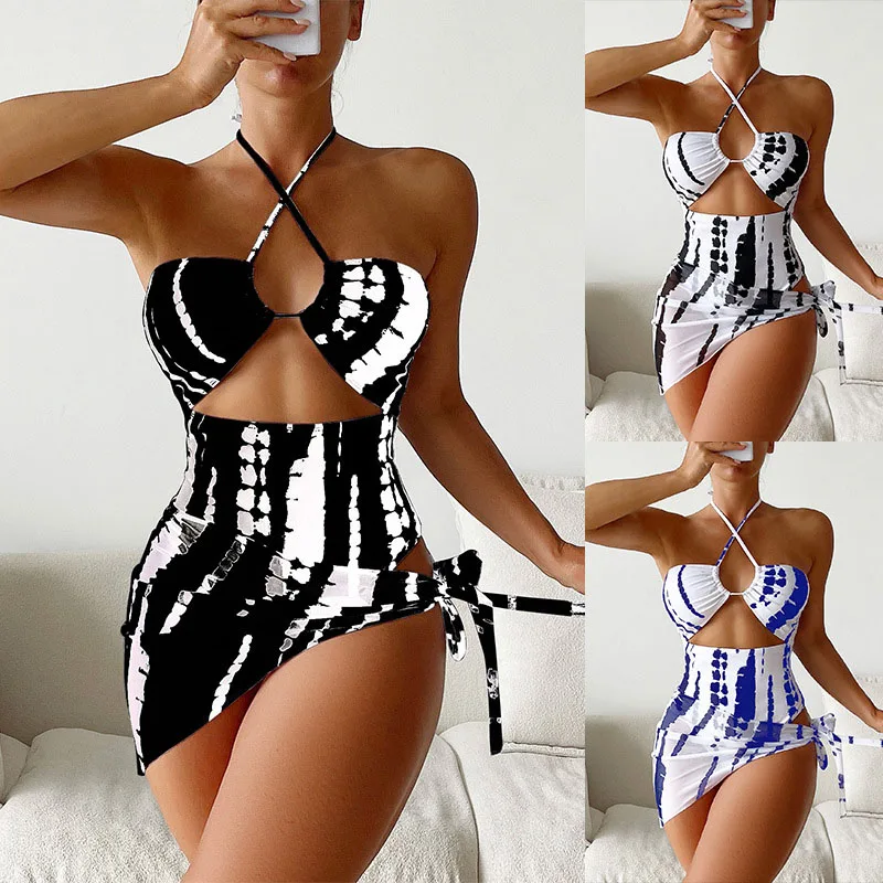 

Новинка лета 2023, Модный женский слитный сетчатый купальник из двух частей, привлекательный пляжный комплект бикини с завязкой