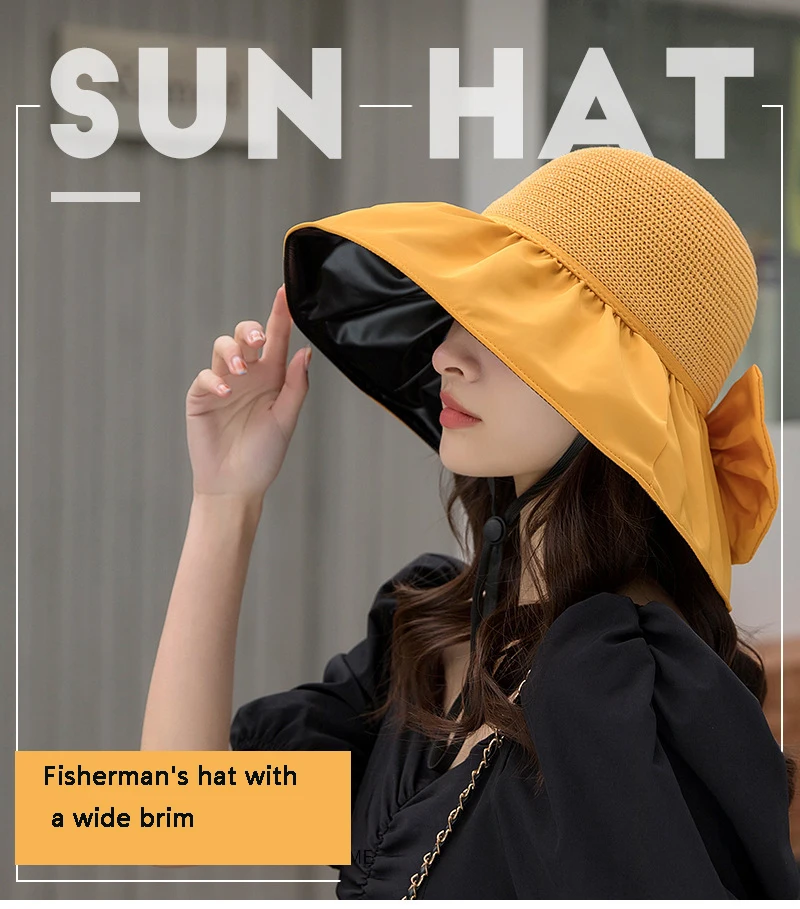 

Summer Beach Sunscreen Bucket Hats for Women Breathable Elegant Sun Hats Bow Knot Seaside Holiday Hollow Straw Hat Panama Hat