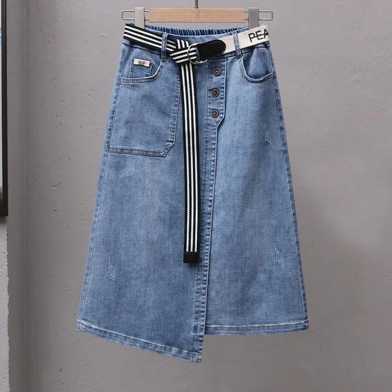 

Denim Skirt For women Spring Summer New Elastic High waisted A-line Buttocks Wrapped Skirts For women Casual Clothing Z287