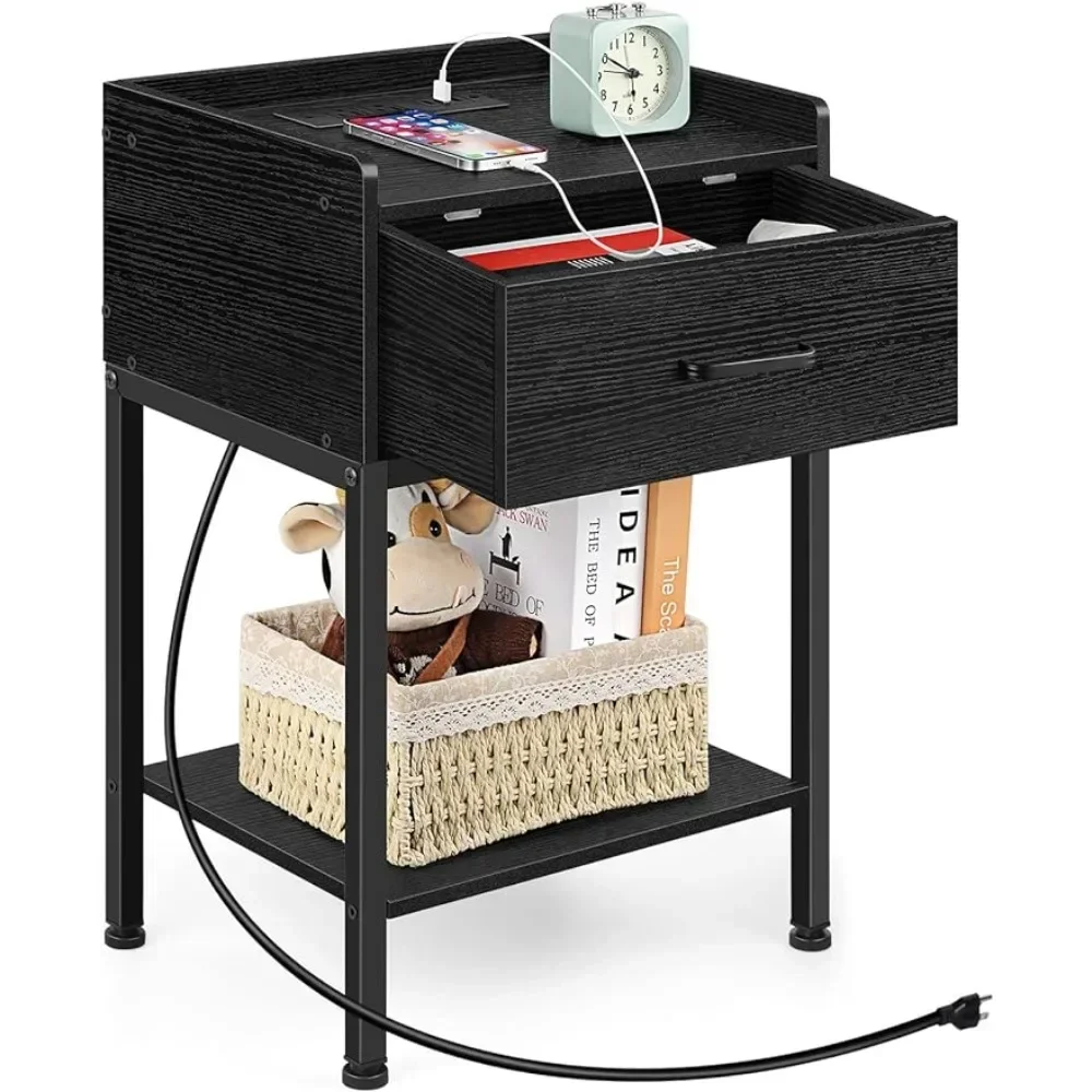 Nightstand with Charging Station 2-Tier, Side Tables Bedroom with Drawer Small, Black, Bedside Table with USB Ports and Outlets
Nightstand with Charging Station 2-Tier, Side Tables Bedroom with Drawer Small, Black, Bedside Table with USB Ports and Outlets