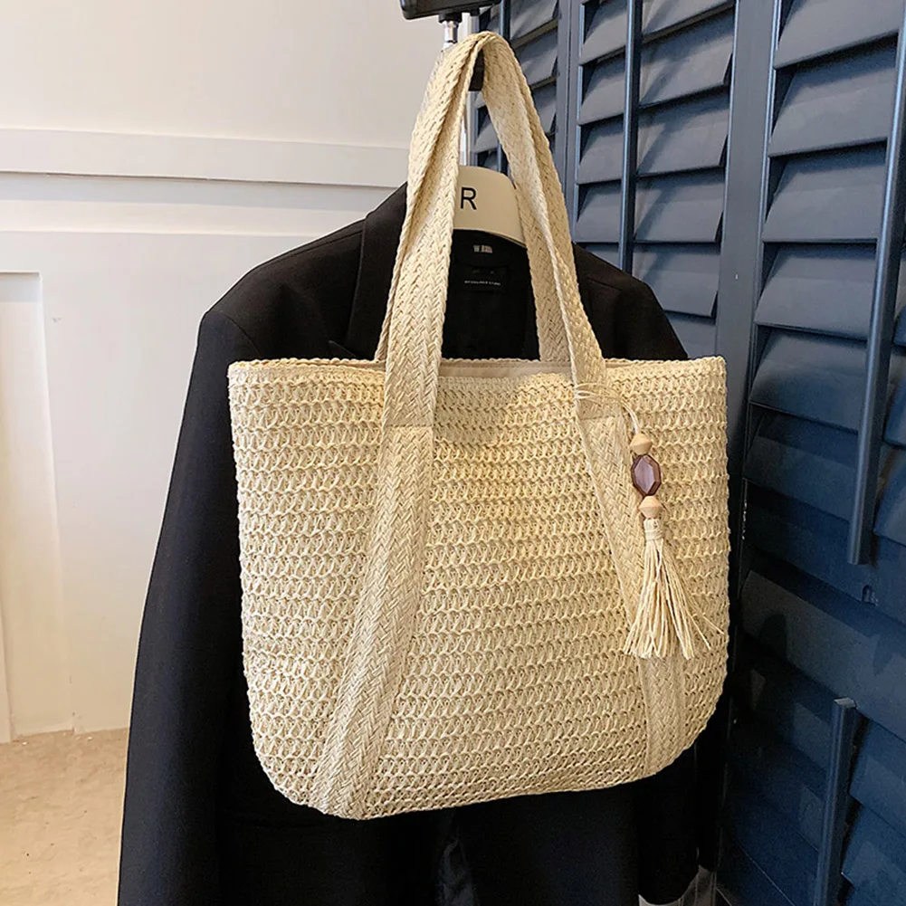 Tassel Woven Shopper Tote - Large Capacity Summer Straw Shoulder Bag 14 S6144dd884cd74e649e19be4935f9a037i