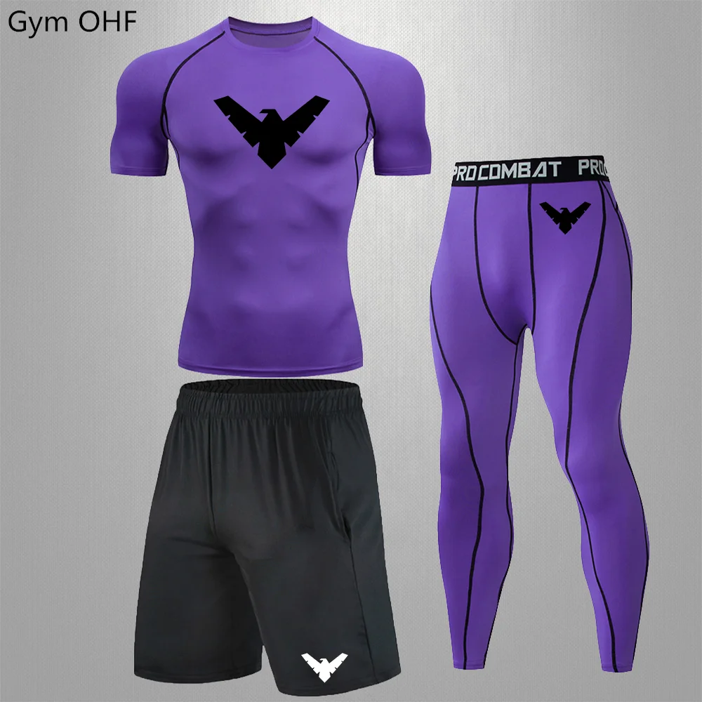 

Nightwing Men's Compression Sportswear Suits Gym Tights Training Clothes Workout Jogging Running Set Rashguard Tracksuit For Men
