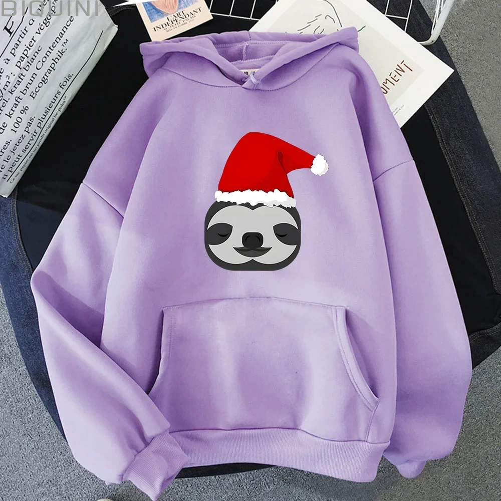 

Merry Christmas Cute Sloth Harajuku Men Hooded Sweatshirts Cartoon Hoodies Winter Round Neck Long Sleeve Korean Fashion Clothes