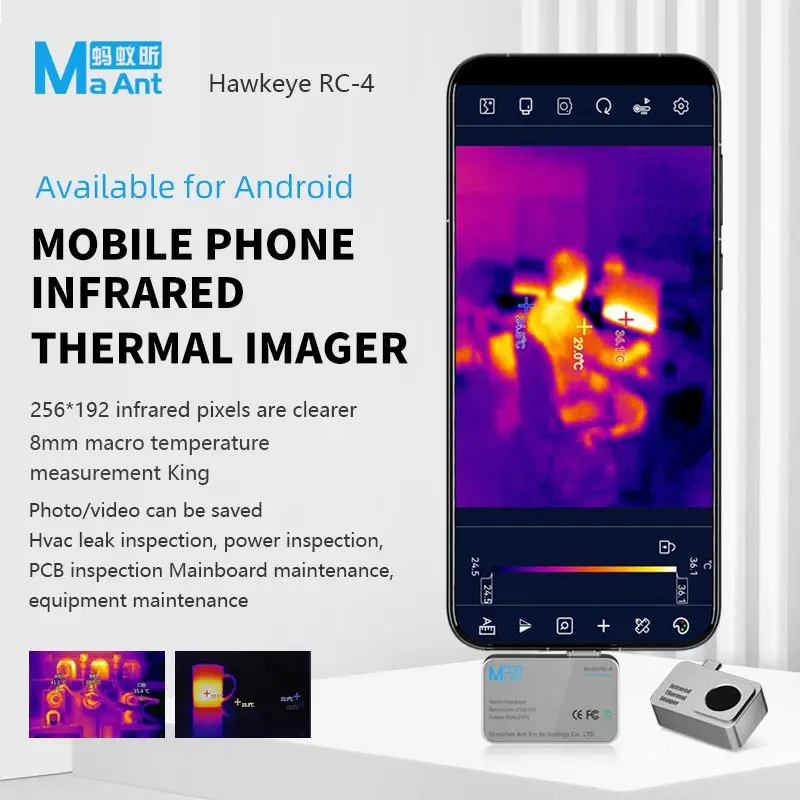 MaAnt Hawk Eye RC-4 инфракрасная тепловизионная камера, подходит для Android мобильный телефон фото/видео 2 в 1, несколько эффектов изображения
MaAnt Hawk Eye RC-4 инфракрасная тепловизионная камера, подходит для Android мобильный телефон фото/видео 2 в 1, несколько эффектов изображения