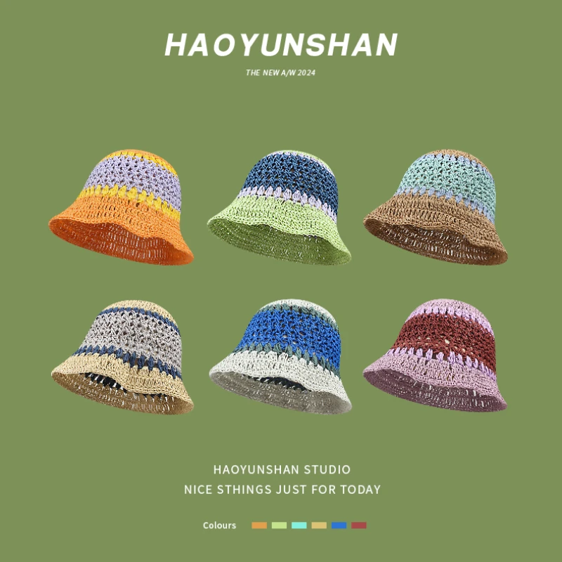 Hand Color Matching Straw Woven Bucket Hats Women Summer Hollow Breathable Versatile Show Face Small Sunscreen Basin Caps
Hand Color Matching Straw Woven Bucket Hats Women Summer Hollow Breathable Versatile Show Face Small Sunscreen Basin Caps