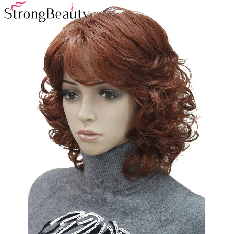 

StrongBeauty Medium Length Curly Wigs Synthetic Women's Hair Blonde/Black/ Burgundy Many Colors