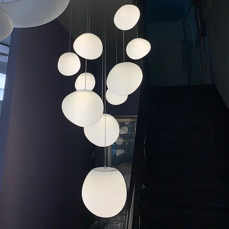 

Скандинавская Минималистичная светодиодная Подвесная лампа в виде булыжника со стеклянным абажуром, освещение для виллы, отеля, лофта, лестницы, домашний декор, светильник для подвески