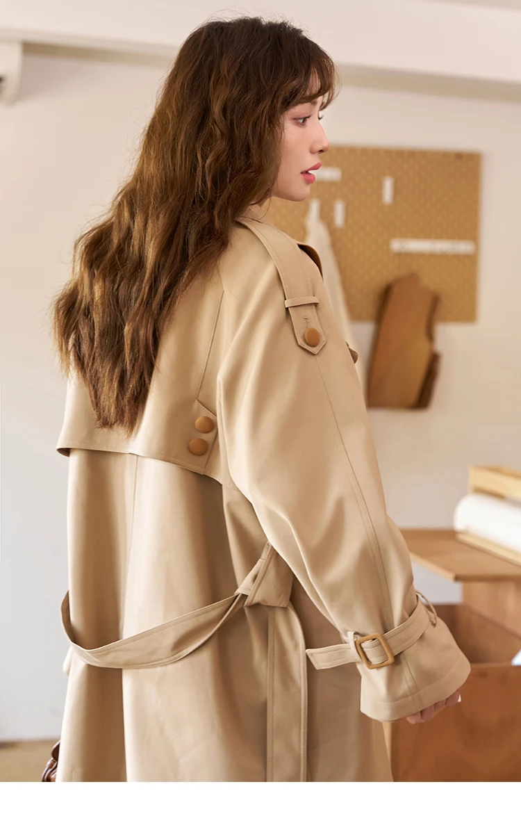 MISHOW Women's Trench 2024 Autumn Vintage Contrast Turn-down Collar Loose Female with Belt Double Breasted Solid Coat MXC44W0040 MISHOW Women's Trench 2024 Autumn Vintage Contrast Turn-down Collar Loose Female with Belt Double Breasted Solid Coat MXC44W0040