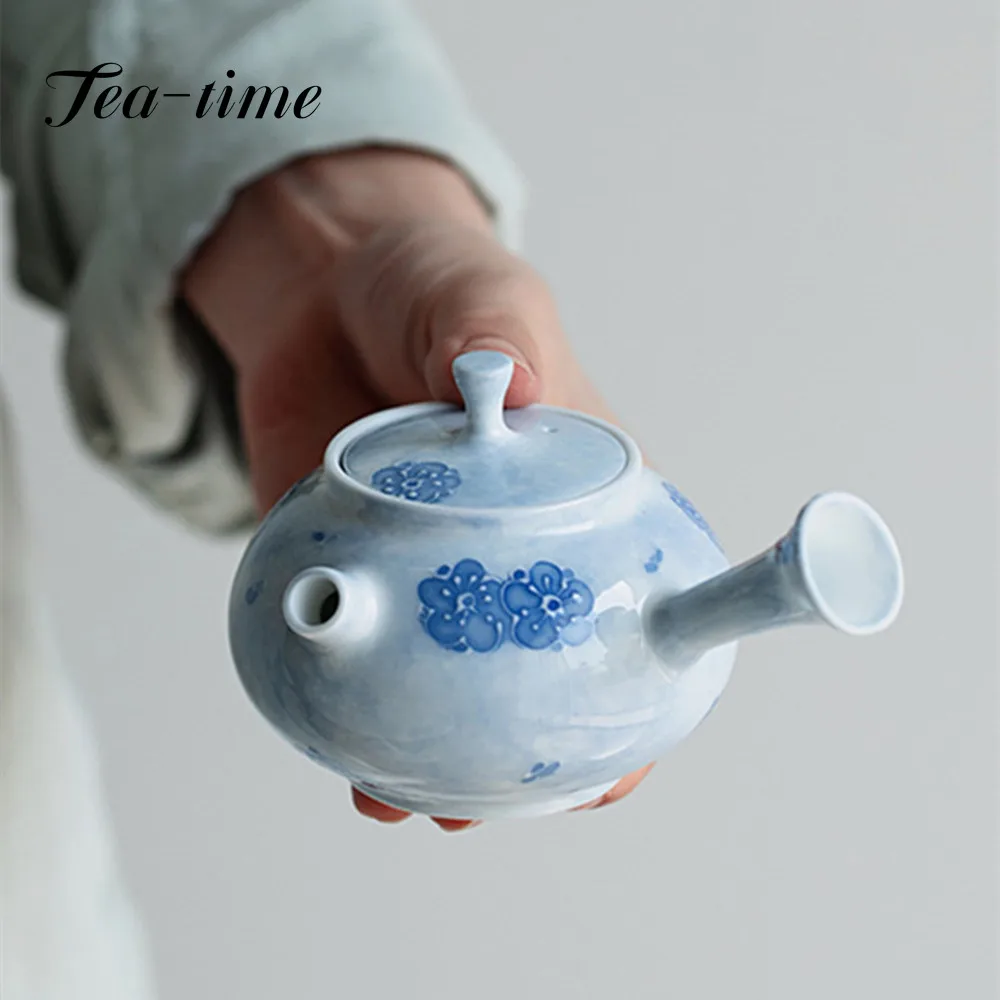 

160 мл чистый ручная роспись цветок вишни керамический чайный горшок Синий туман чайник с фильтром Боковая ручка чайный чайник чайный набор кунг-фу чайный набор