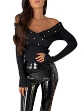 Women Slash Neck Pullover Jacquard Beaded Spring Autumn Cute Romantic Long Sleeve Solid Color T Shirt Slim Fit Cross Ladies Tops
Women Slash Neck Pullover Jacquard Beaded Spring Autumn Cute Romantic Long Sleeve Solid Color T Shirt Slim Fit Cross Ladies Tops