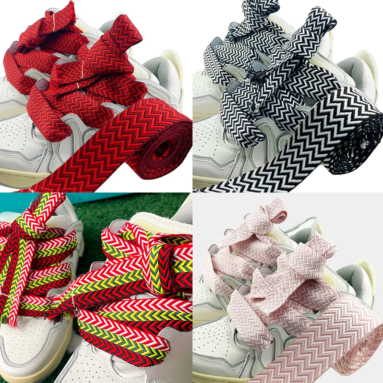 

1 Pair Colorful Corrugation Pattern Shoelaces Unisex Width 3cm Length 120cm Flat Shoelace For Sneakers Shoes Accessories