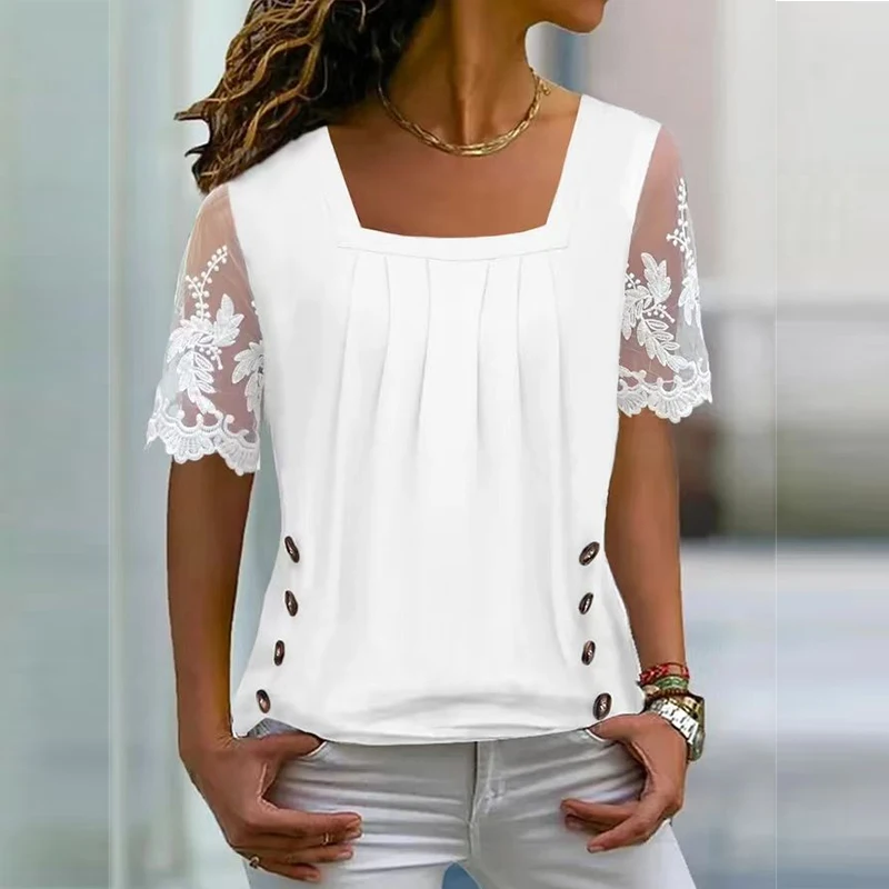 Элегантная кружевная блузка с прострочкой, женская Свободная рубашка с косым воротником и короткими рукавами с принтом, ретро одежда в абстрактном стиле Y2k, Женская Повседневная футболка
Элегантная кружевная блузка с прострочкой, женская Свободная рубашка с косым воротником и короткими рукавами с принтом, ретро одежда в абстрактном стиле Y2k, Женская Повседневная футболка