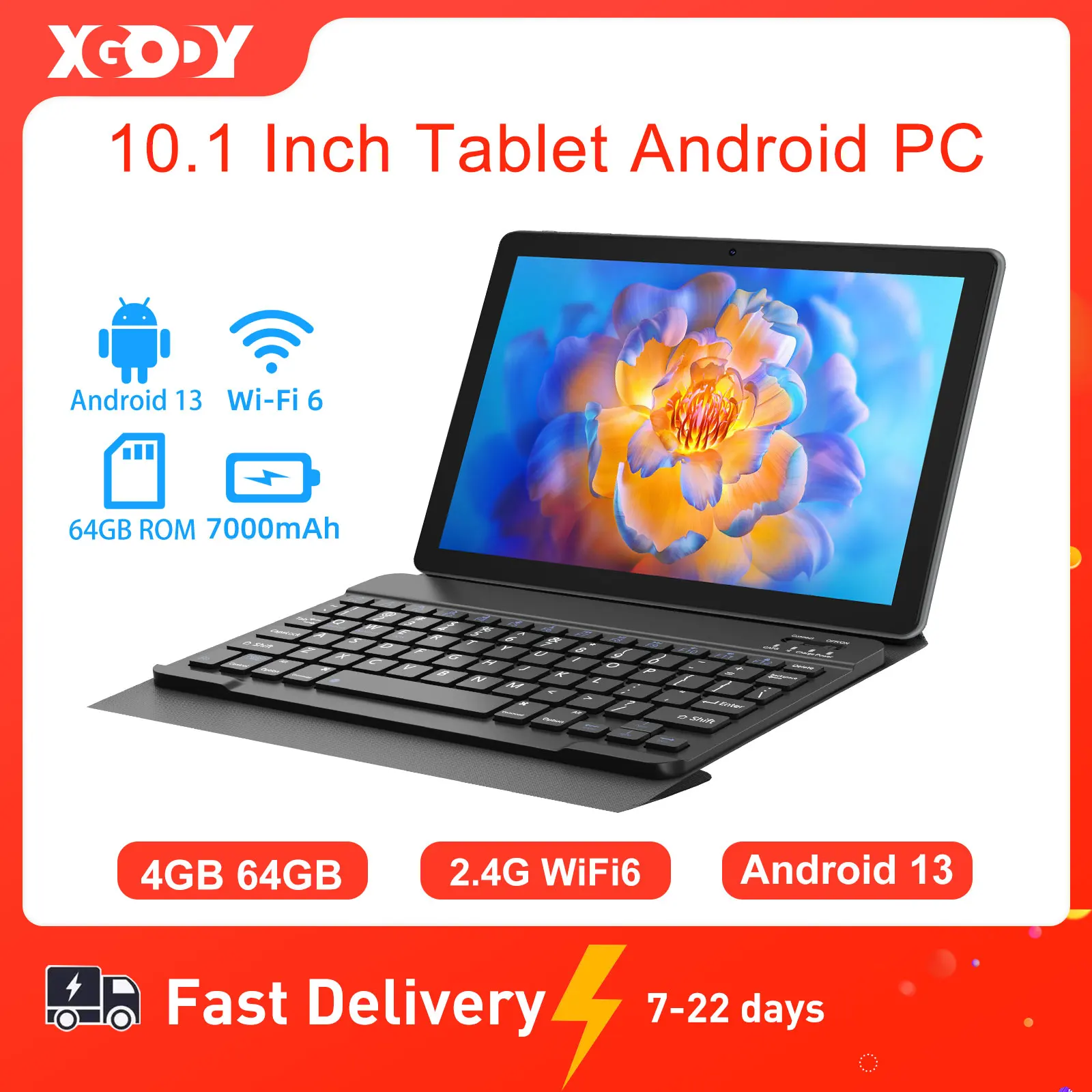 

XGODY WiFi Tablet Android Pc 10.1 Inch Kids Learning Education Tablets Children's Gift 4GB RAM 64GB ROM Quad-core 7000mAh