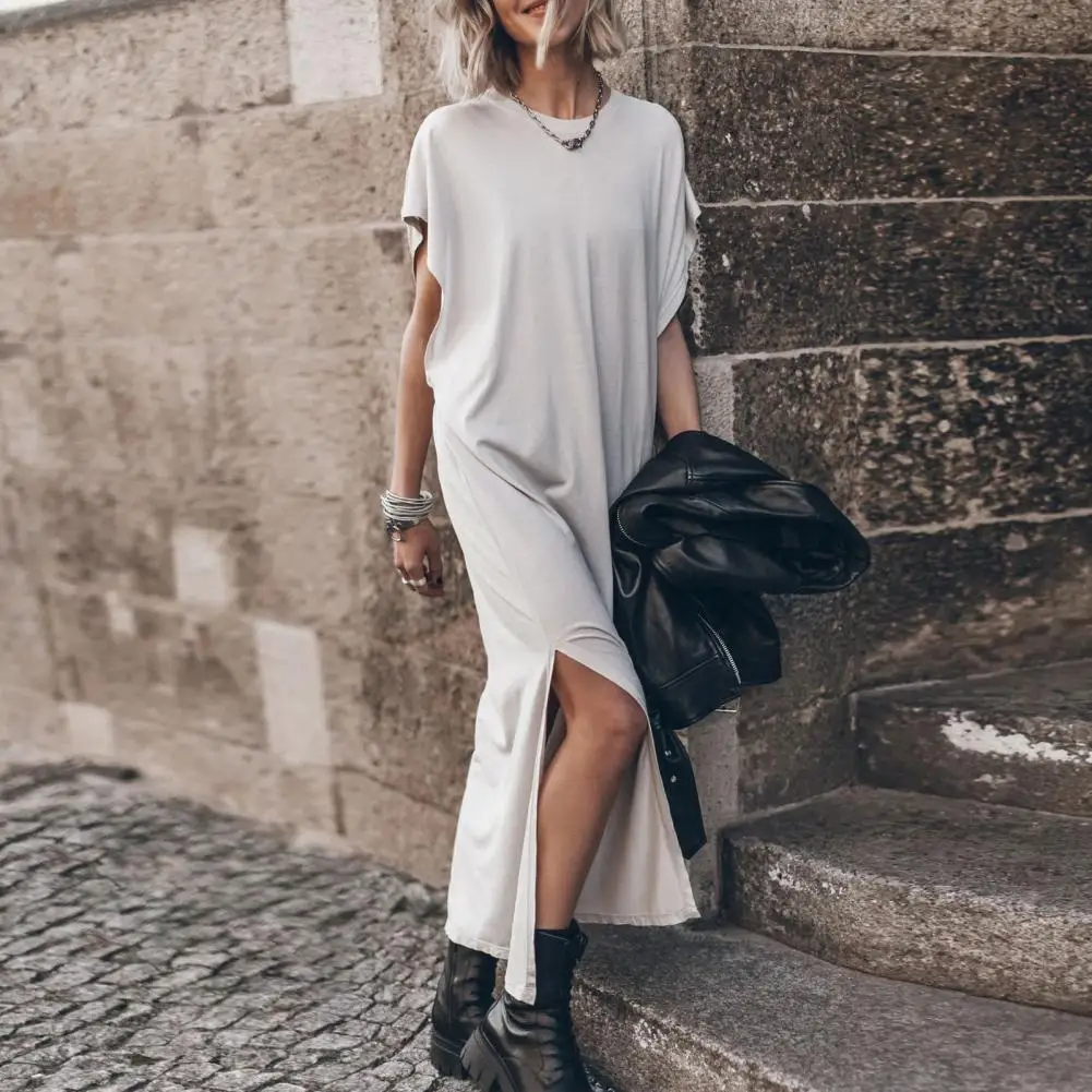 Thin Dress Short Sleeve Women Dress Elegant Women's Summer Maxi Dress with Side Split Breathable Fabric Stylish for Comfort
Thin Dress Short Sleeve Women Dress Elegant Women's Summer Maxi Dress with Side Split Breathable Fabric Stylish for Comfort