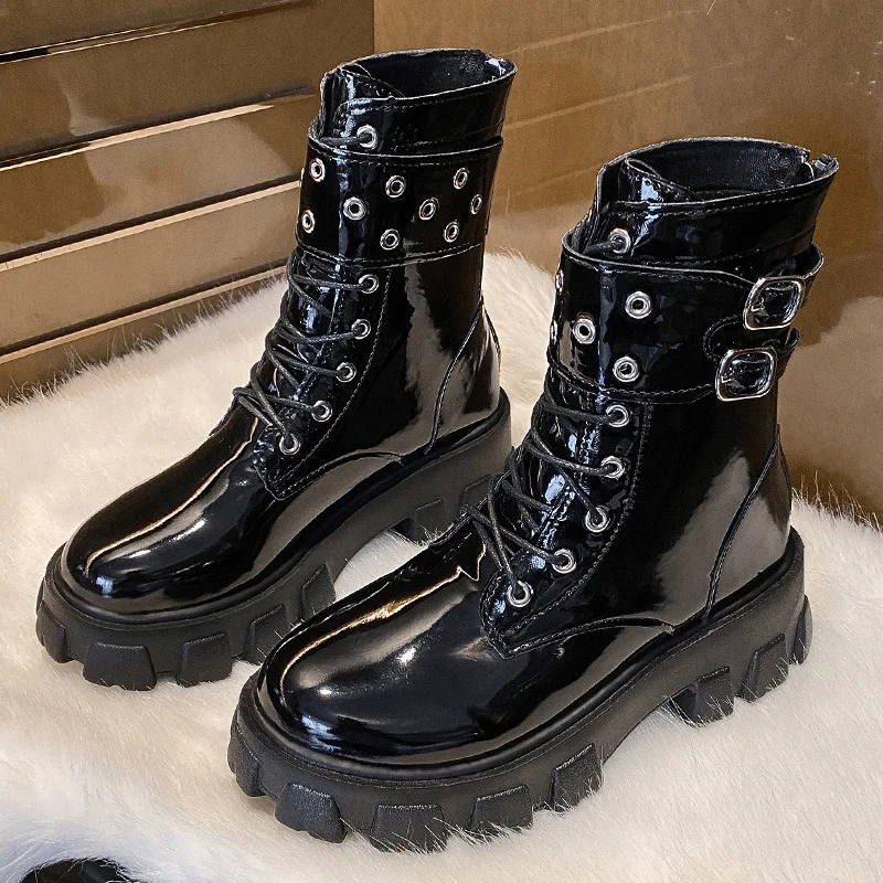 Thick Bottom English Style Ankle Boots for Women Autumn Winter New Designer Buckle Platform Boots Women Fashion Warm Shoes
Thick Bottom English Style Ankle Boots for Women Autumn Winter New Designer Buckle Platform Boots Women Fashion Warm Shoes