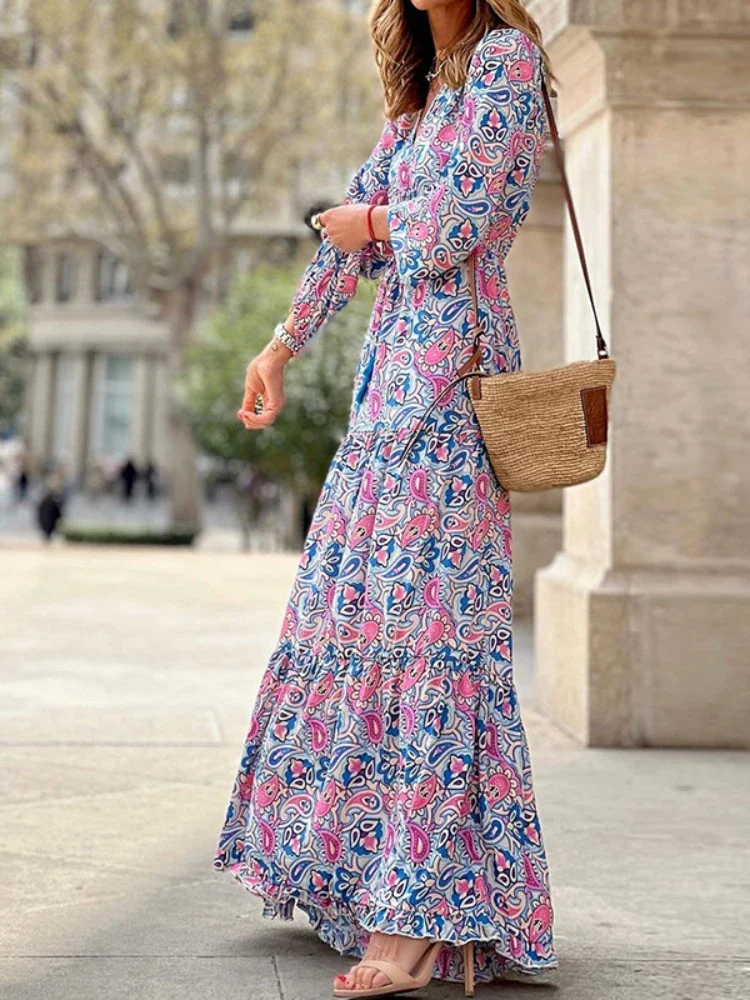 Dress Women Spring Autumn Casual V-neck Floral Print Big Hem Dress Long Sleeve Loose Vintage Elegant Bohemian Beach Maxi Dress
Dress Women Spring Autumn Casual V-neck Floral Print Big Hem Dress Long Sleeve Loose Vintage Elegant Bohemian Beach Maxi Dress