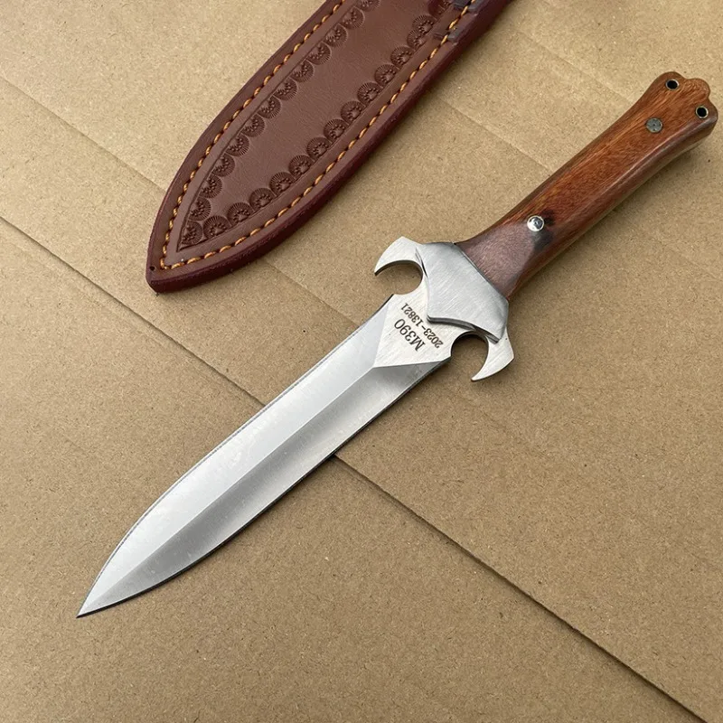 

M390 Blade Rosewood Handle Tactical Knife Edc Self defense Combat Knives Hunting Tool Camping Survival Knife with Leather Sheath