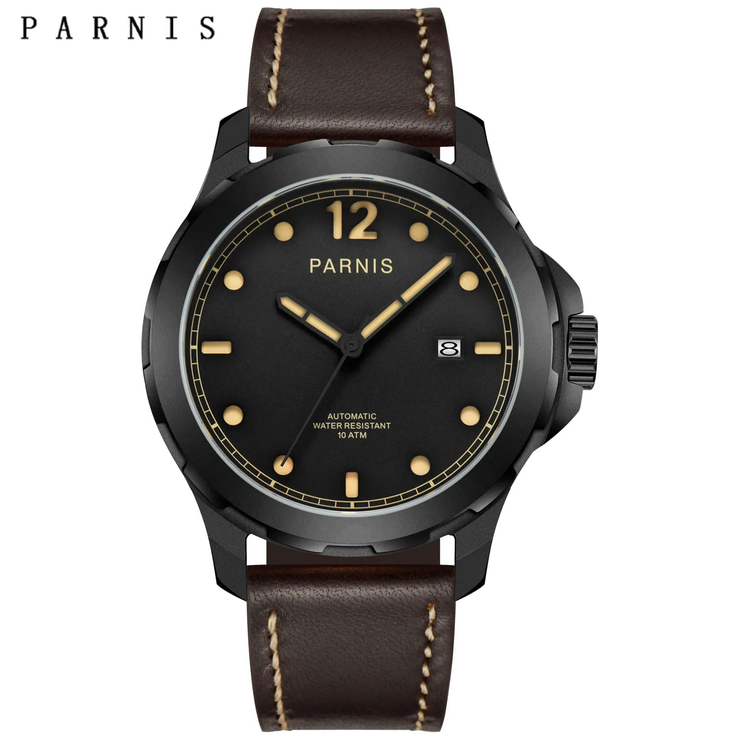 

2024 New Fashion Parnis 44mm Men's Automatic Mechanical Watches Leather Strap Luminous Sapphire Crystal Men Watch reloj hombre