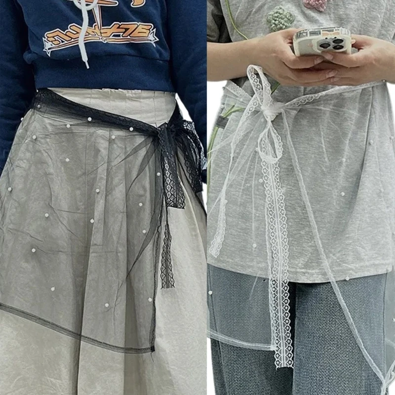 

Удобная прозрачная юбка, женские кружевные юбки с деталями из бисера, винтажный жаккардовый фартук, верхняя юбка, Прямая
