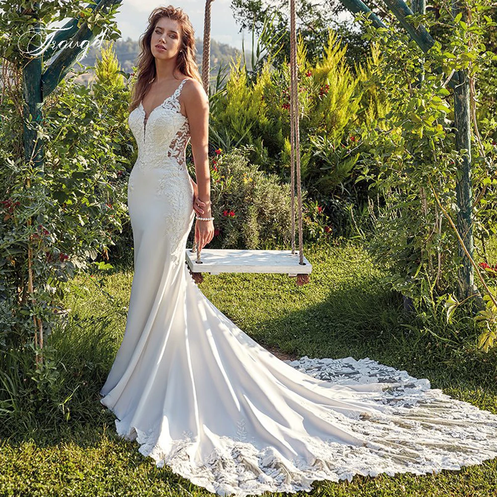Traugel Mermaid Satin Sexy Wedding Dresses Sweetheart Sleeveless Vestido De Novia Appliques Elegant Sheath Robe De Mariee
Traugel Mermaid Satin Sexy Wedding Dresses Sweetheart Sleeveless Vestido De Novia Appliques Elegant Sheath Robe De Mariee