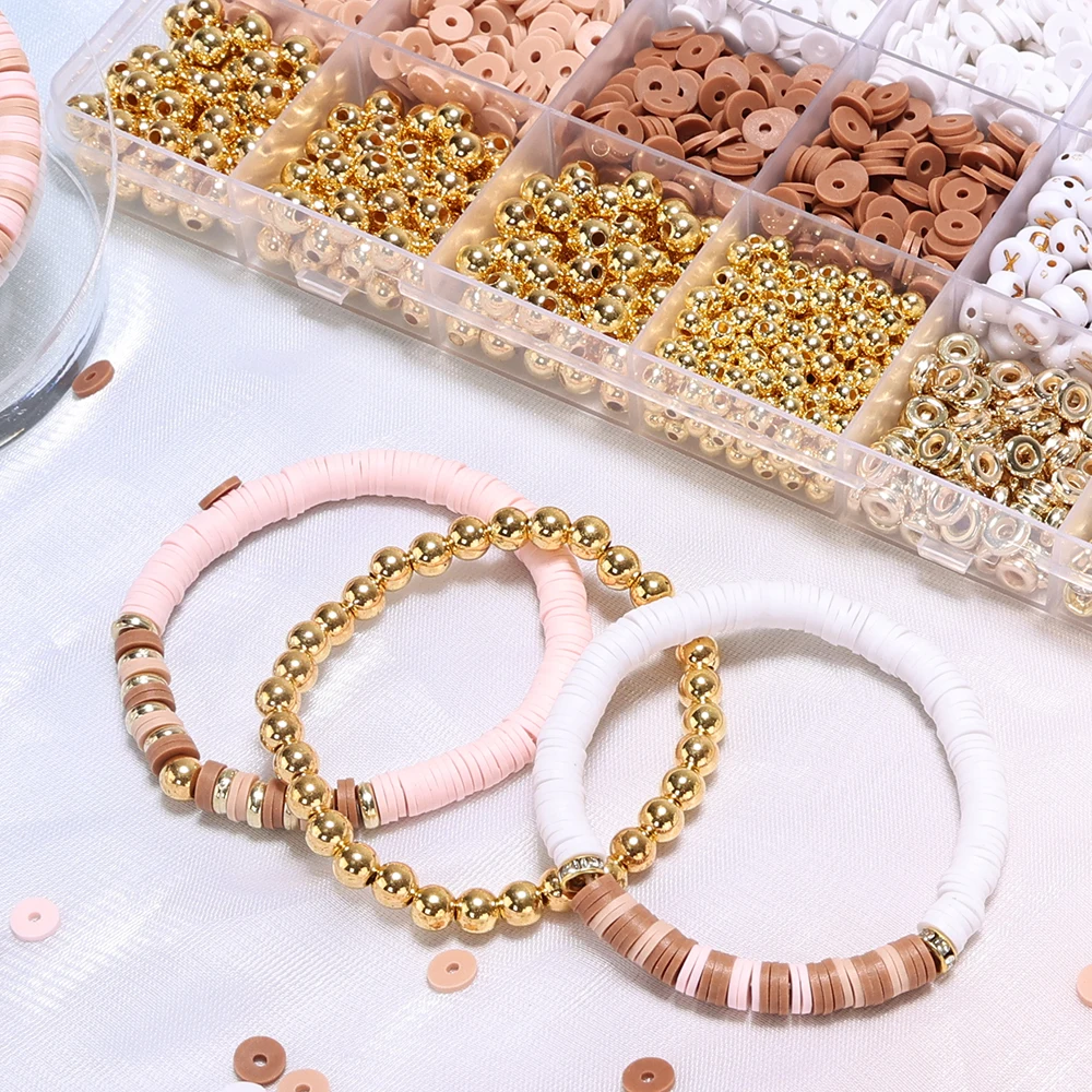 Clay Beads Bracelet Kit Friendship Bracelet Making Kit For Girls Golden Letter Beads Pink White Clay Beads Kit For DIY Making