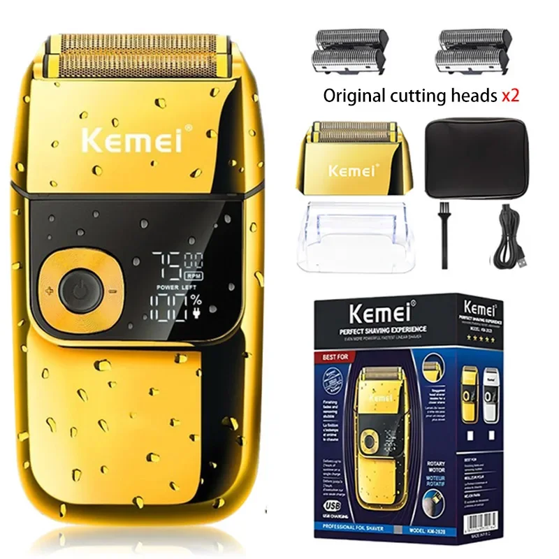 

Электробритва Kemei 2 в 1 для мужчин, аккумуляторная бритва для бороды, плавающий триммер для волос, уход за лицом, машинка для бритья бороды