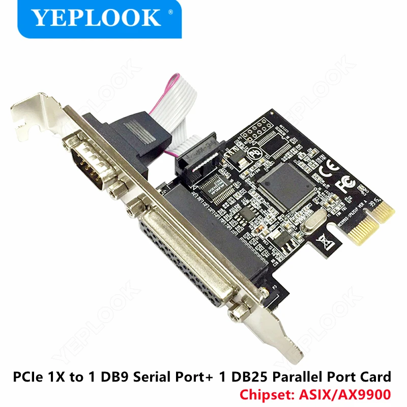 

PCIe 1X to 1 Port DB9 RS232 Serial Port + 1 Port DB25 Parallel Port Expansion Card I/O PCI Express Riser Card Chip ASIX/AX9900