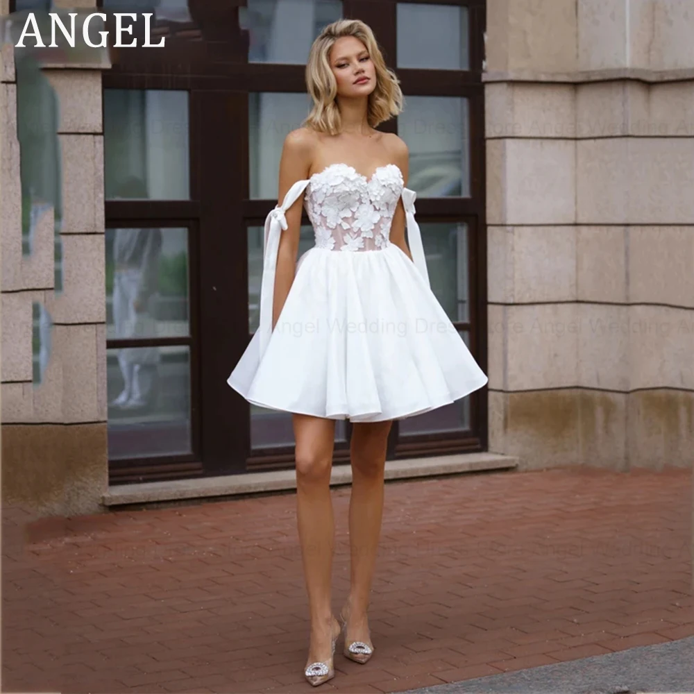 ANGEL Mini Simple Satin Wedding Dress Off Shoulder 3D Flower Vestido De Novia Sweetheart Lace A-line Custom Made Bridal Party
ANGEL Mini Simple Satin Wedding Dress Off Shoulder 3D Flower Vestido De Novia Sweetheart Lace A-line Custom Made Bridal Party