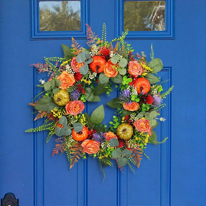 

Thanksgiving Wreath Halloween Artificial Pumpkin Wreath Garland Handcrafted Fall Decorative Wreath For Front Door decoration