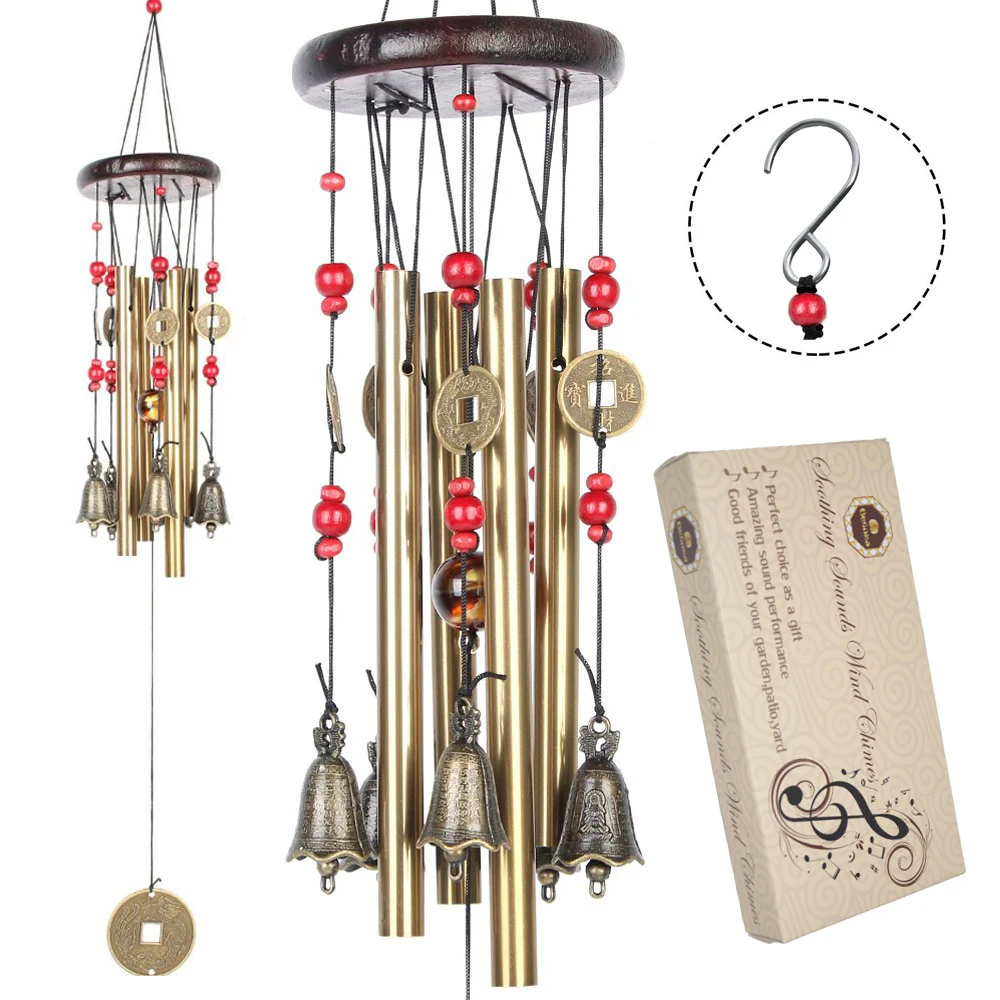 

Yebon Chinese Traditional Retro 4 Tubes 5 Bells Bronze Yard Garden Outdoor Living Wind Chimes 60cm