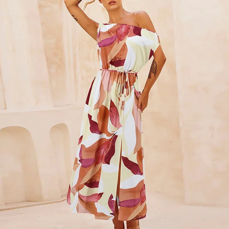 Floral Printed Dresses for Women Summer Sexy Diagonal Collar One Shoulder with Sashes Fashion Casual Elegant Female Long Dress
Floral Printed Dresses for Women Summer Sexy Diagonal Collar One Shoulder with Sashes Fashion Casual Elegant Female Long Dress