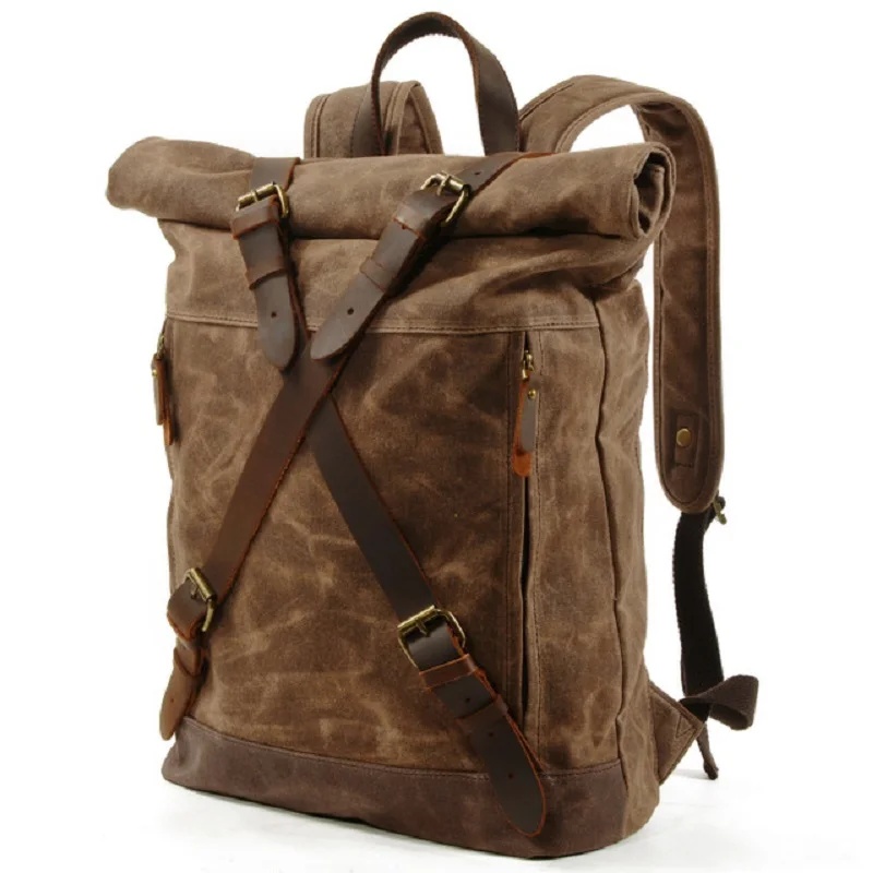 

New Luxury Vintage Canvas Backpacks for Men Oil Wax Canvas Leather Travel Backpack Large Waterproof Daypacks Retro Bagpack