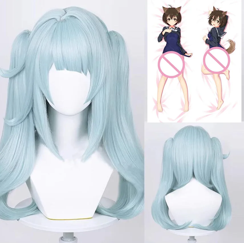 

Genshin Impact Faruzan Wig Synthetic Long Straight Light Blue Double Ponytails Game Cosplay Hair Wig for Daily Party Pillow Case