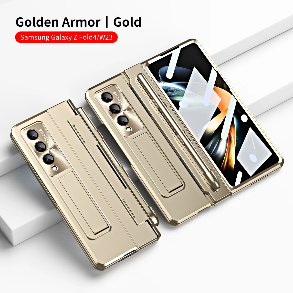 

For Samsung Galaxy Z Fold 4 Fold3 5G Electroplating Shockproof Case With S Pen Z Fold4 Fold3 5G Phone Cover With HD Glass