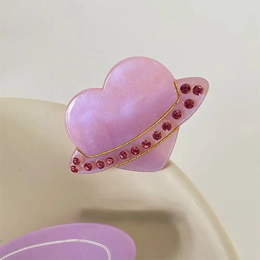 

Zircon Acetate Heart Duckbill Clip Pink Color Ins Style Planet Hair Clip Hair Accessories Creative Crystal Hairpin Daily