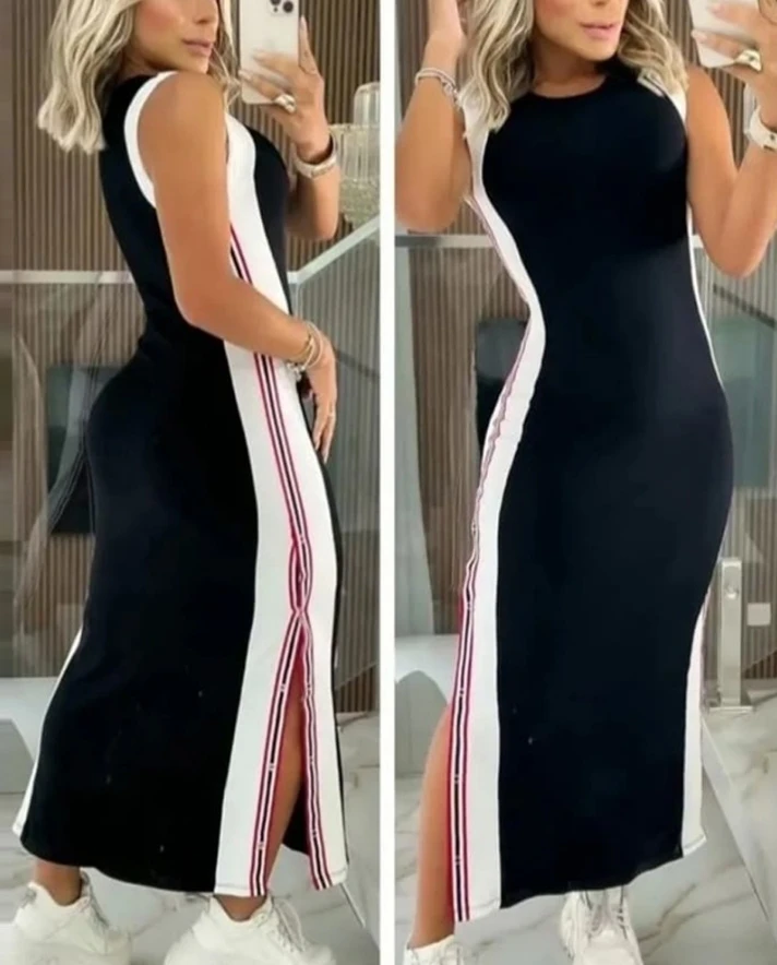 Fashion 2024 Summer Women's Dress Elegant Contrast Paneled O-neck Sleeveless Daily Casual Skinny Straight Slit Maxi Dress
Fashion 2024 Summer Women's Dress Elegant Contrast Paneled O-neck Sleeveless Daily Casual Skinny Straight Slit Maxi Dress