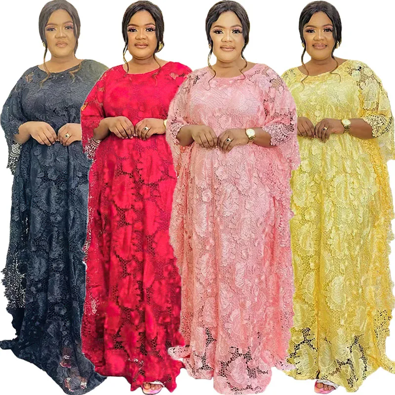 

African Dresses for Women Lace Traditional Boubou Ankara Dashiki Robe Muslim Maxi Dress Abaya Kaftan Gown Africa Clothing Caftan