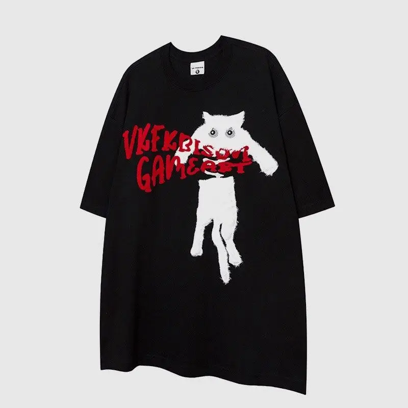 Summer high-end casual versatile cat print T-shirt for men and women Korean style fashion letter print unisex short sleeves top
Summer high-end casual versatile cat print T-shirt for men and women Korean style fashion letter print unisex short sleeves top