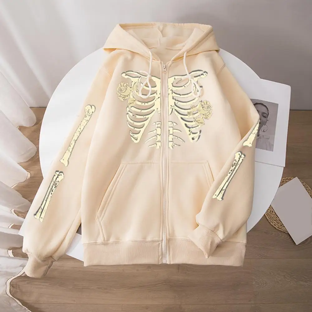 Zipper Closure Sweatshirt Coat Skull Print Hoodie Coat Hop Style Sweatshirt Jacket with Zipper Placket Drawstring Hood for Women
Zipper Closure Sweatshirt Coat Skull Print Hoodie Coat Hop Style Sweatshirt Jacket with Zipper Placket Drawstring Hood for Women