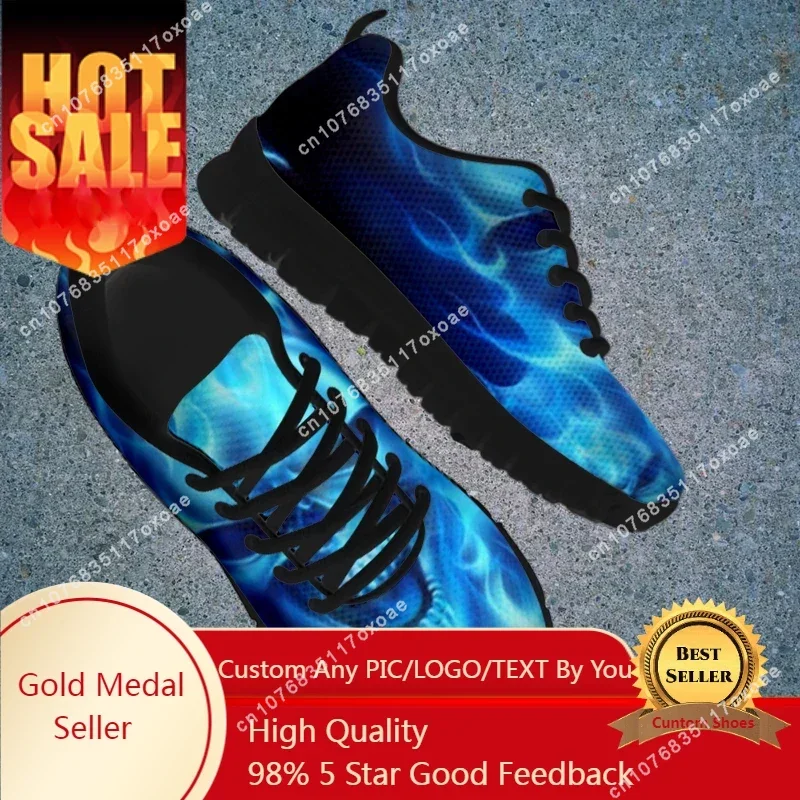 

Terror Skeleton Skull Women Casual Shoes Blue Fire Print Design Footwear Flats Sport Shoe Ladies Breathable Mesh Sneaker