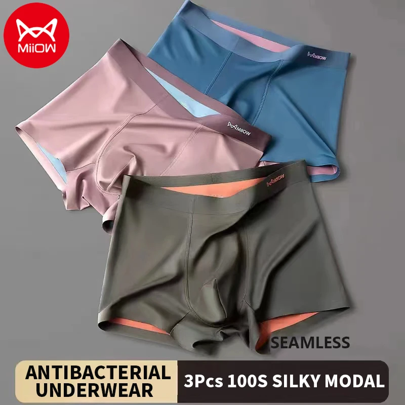 

MiiOW 3Pcs 100S Silky Modal Men's Underwear Boxers Seamless Antibacterial Men Panties Boxershorts Male Underpants Boxer Shorts