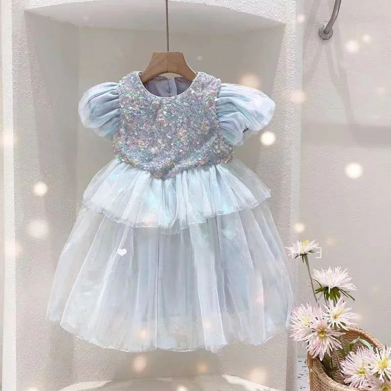 Girls Casual Dresses O-neck Knee High Summer Round Neck Bubble Sleeve Mermaid Gradient Gauze Skirt Princess Ball Gown 
Girls Casual Dresses O-neck Knee High Summer Round Neck Bubble Sleeve Mermaid Gradient Gauze Skirt Princess Ball Gown
