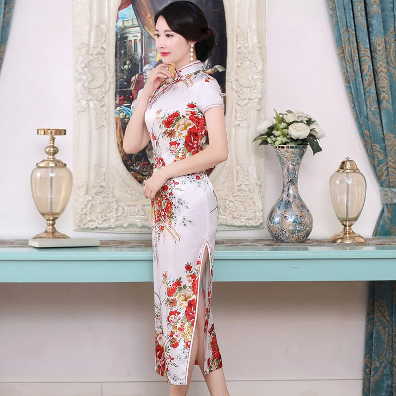 Chinese Cheongsam Traditional Elegant Women Dress Vintage Long Dress Party Standing Collar Split Slim Button Pencil Dresses
Chinese Cheongsam Traditional Elegant Women Dress Vintage Long Dress Party Standing Collar Split Slim Button Pencil Dresses
