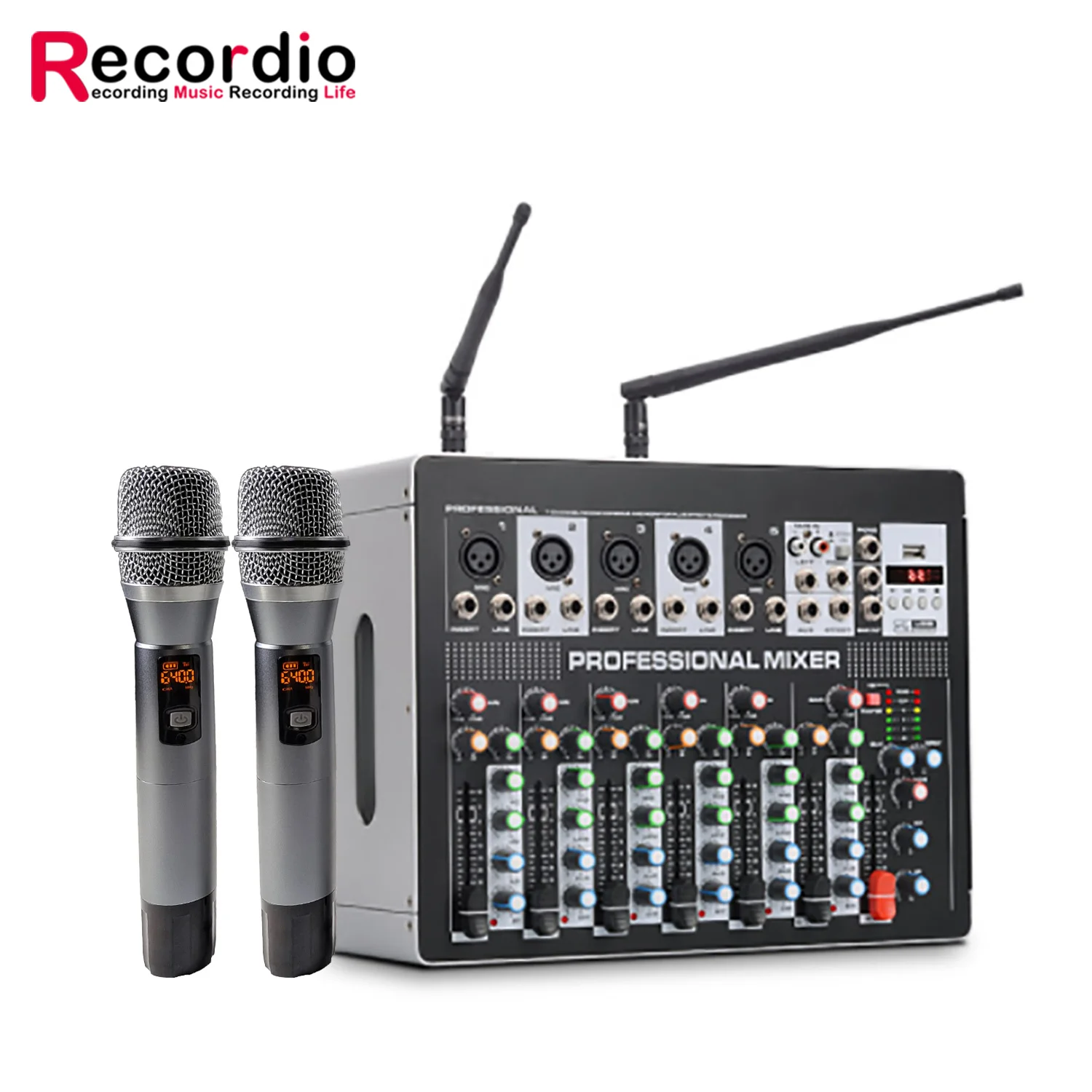 GAX-702W professional 7-channel mixer with power amplifier dual wireless microphone all-in-one machine, suitable for karaoke sta
GAX-702W professional 7-channel mixer with power amplifier dual wireless microphone all-in-one machine, suitable for karaoke sta