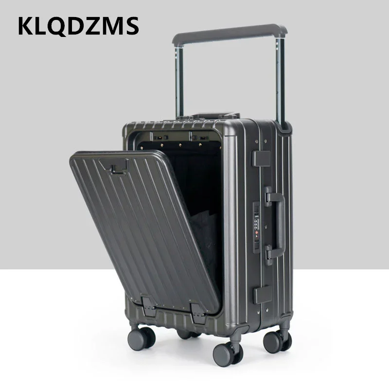 

KLQDZMS Laptop Suitcase Front Opening Aluminum Frame Trolley Case 20 Inch PC Boarding Box Password Box Carry-on Travel Luggage