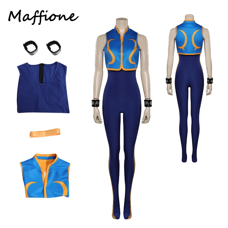 Game SF Chun Li Jumpsuit Cosplay Women Costume Outfits Tops Bodysuit Set Clothes Wristband Female Halloween Party Disguise Suit
Game SF Chun Li Jumpsuit Cosplay Women Costume Outfits Tops Bodysuit Set Clothes Wristband Female Halloween Party Disguise Suit