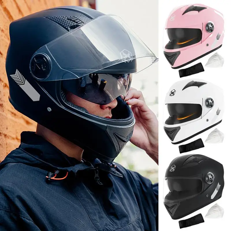 

Motorcycle Safety Hat Motorbike Full Face Helmets Motorbike Headgear Dual Visor Dirt Beach Bike Hats Helmets with Neck Scarf